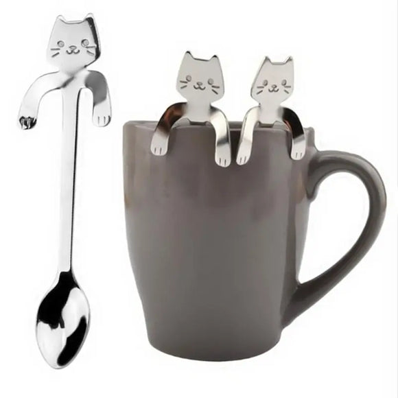 Lovely Cute Cat Shape Stainless Steel Coffee Spoon Gizzmopro